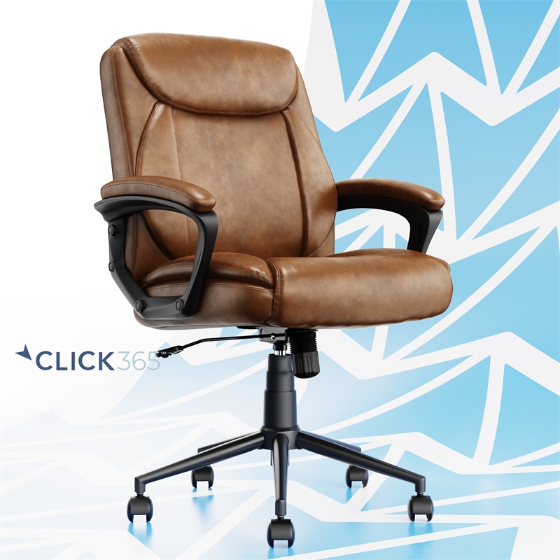 Maklaine Ergonomic Mid Back Desk Chair Bonded Leather Cognac
