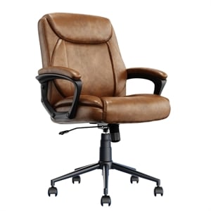 Maklaine Ergonomic Mid Back Desk Chair Bonded Leather Cognac