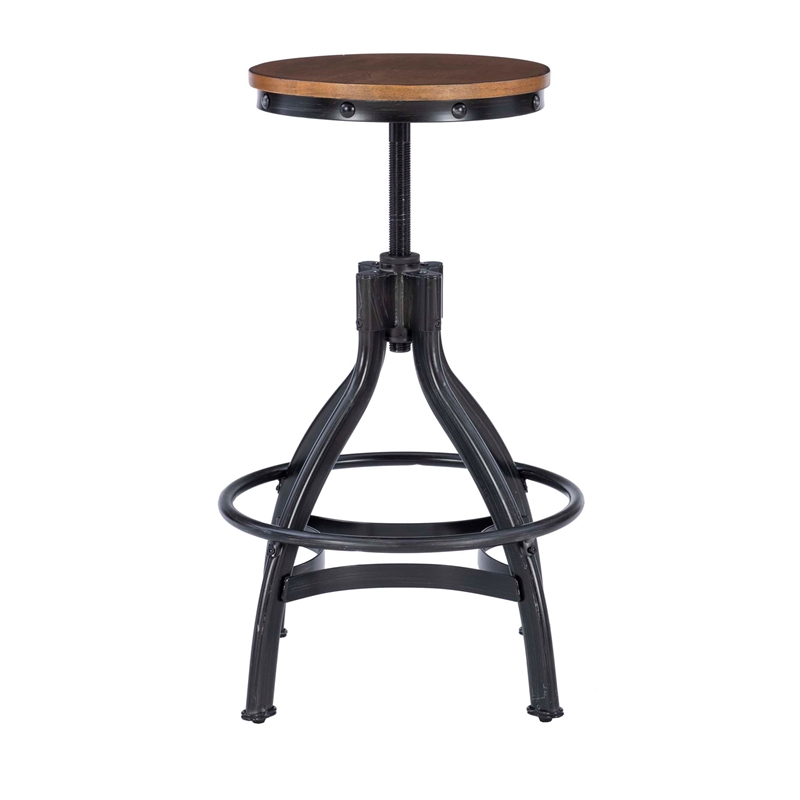 Maklaine Metal Adjustable Height Backless Stools Set of 2 in Dark Gunmetal