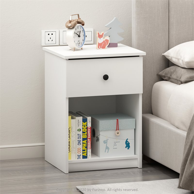 Maklaine Engineered Wood Nightstand with One Drawer in White