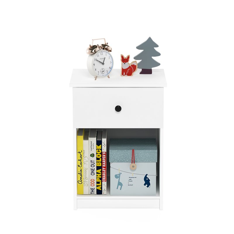 Maklaine Engineered Wood Nightstand with One Drawer in White