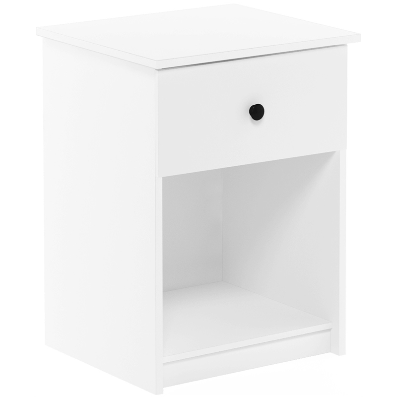 Maklaine Engineered Wood Nightstand with One Drawer in White