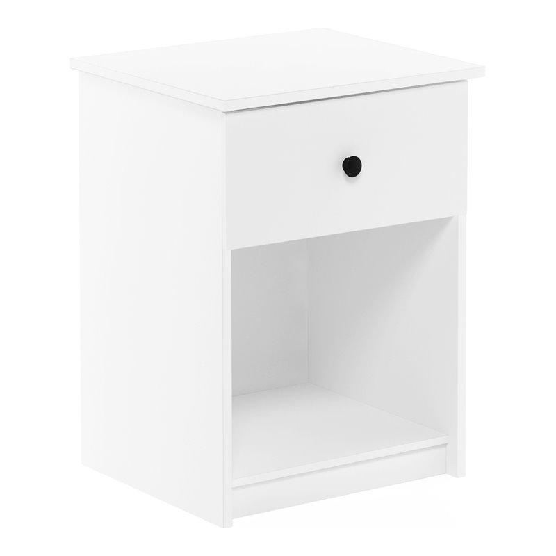 Maklaine Engineered Wood Nightstand with One Drawer in White
