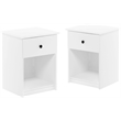 Maklaine Engineered Wood Nightstand with One Drawer in White (Set of 2)