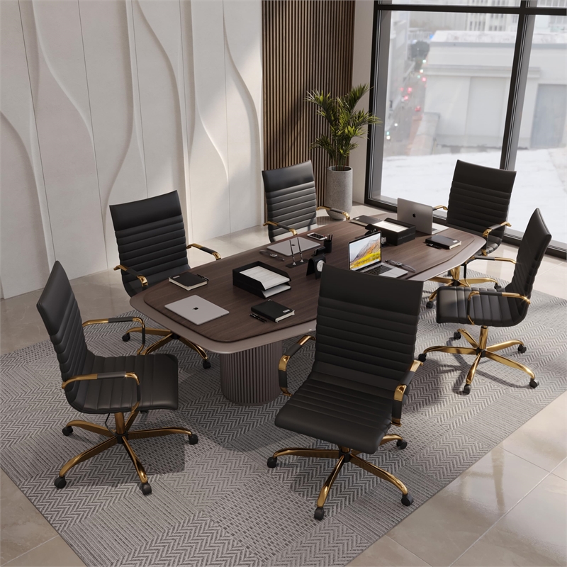 Maklaine High-Back Faux Leather Office Chair With Gold Frame in Black