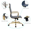 Maklaine High-Back Leather Office Chair With Gold Frame in Navy Blue