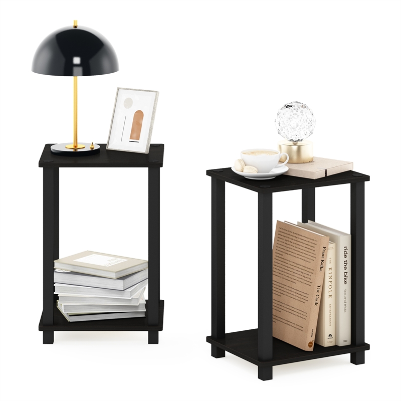 Maklaine Contemporary End Table in Small in Set of 2 in Espresso/Black
