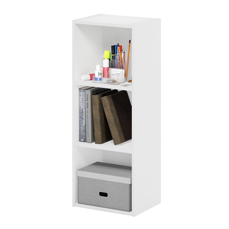 Maklaine 3-Tier No Tool Assembly Open Shelf Bookcase in White