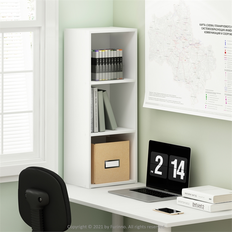 Maklaine 3-Tier No Tool Assembly Open Shelf Bookcase in White