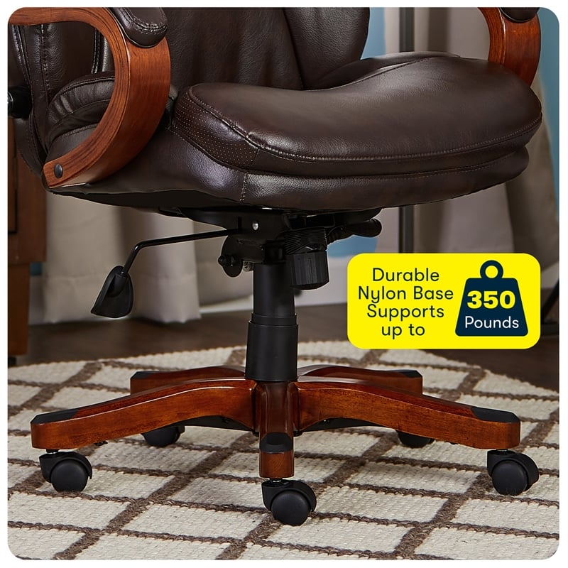 Maklaine Big and Tall Executive Office Chair with Wood Accents in Brown