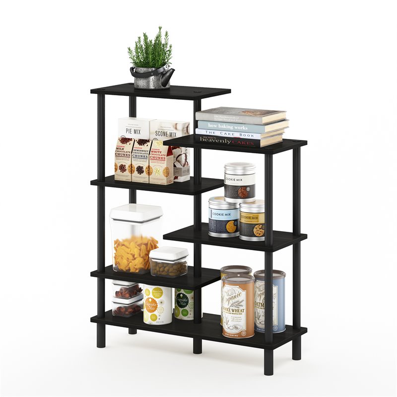 Maklaine Turn-N-Tube Wood 6-Tier Accent Display Rack in Espresso/Black