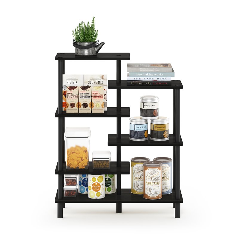 Maklaine Turn-N-Tube Wood 6-Tier Accent Display Rack in Espresso/Black