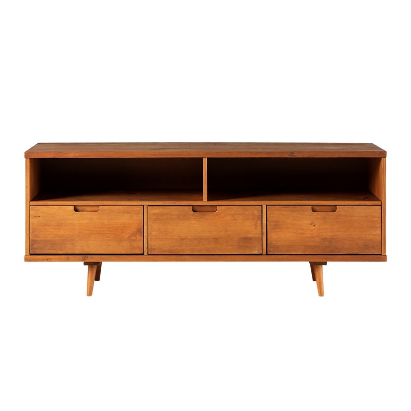 Maklaine 3-Drawer Solid Pine Wood TV Stand for TVs up to 64