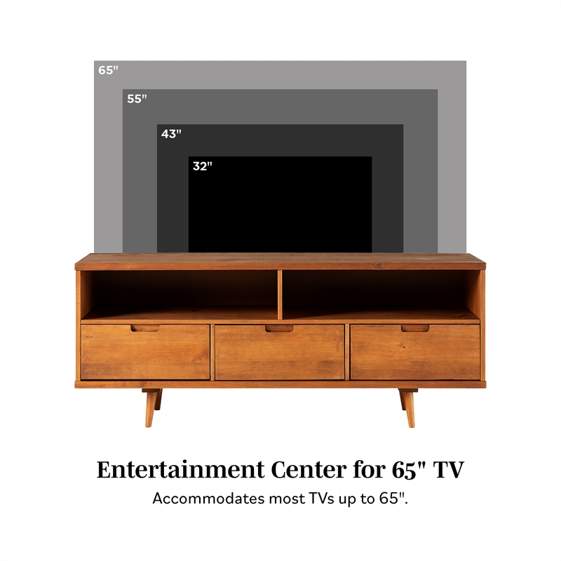 Maklaine 3-Drawer Solid Pine Wood TV Stand for TVs up to 64