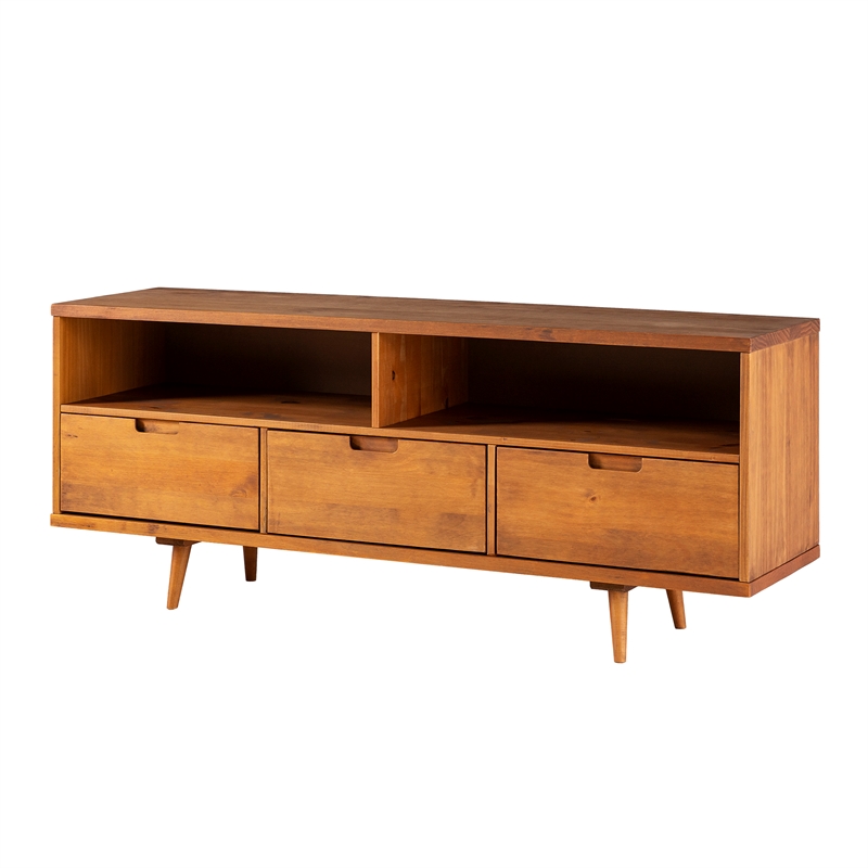 Maklaine 3-Drawer Solid Pine Wood TV Stand for TVs up to 64