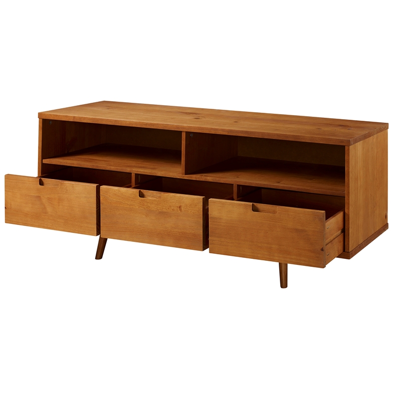 Maklaine 3-Drawer Solid Pine Wood TV Stand for TVs up to 64