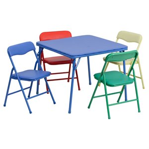Maklaine Modern / Contemporary 5 Pc Kids Folding Table Set In Blue