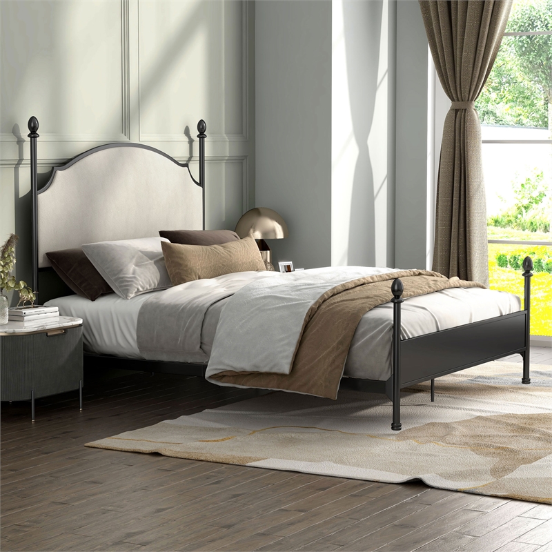 Maklaine Elegant Modern Transitional Gunmetal Metal Queen Bed
