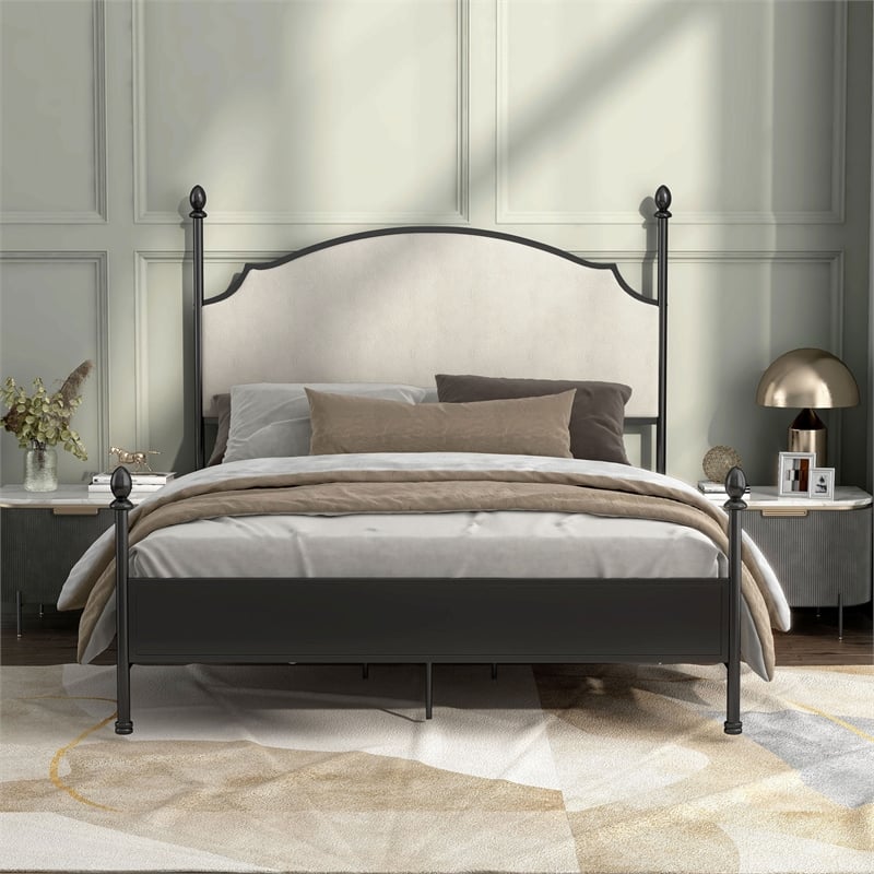 Maklaine Elegant Modern Transitional Gunmetal Metal Queen Bed