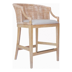 Maklaine 25&quot Transitional Solid Wood/Rattan Counter Stool in Natural