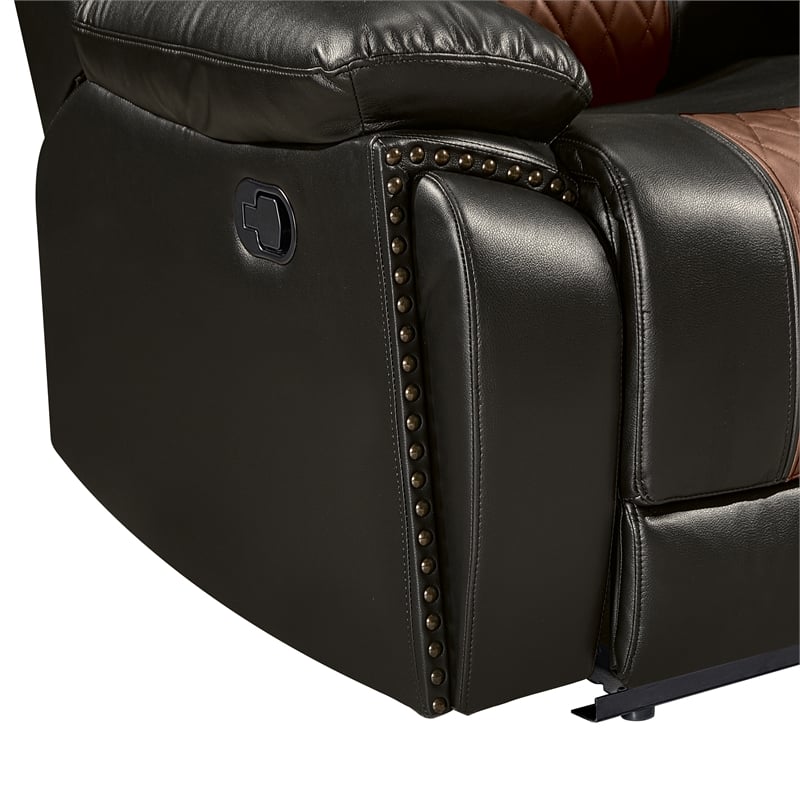 Maklaine Modern / Contemporary Leather Glider Recliner in Brown