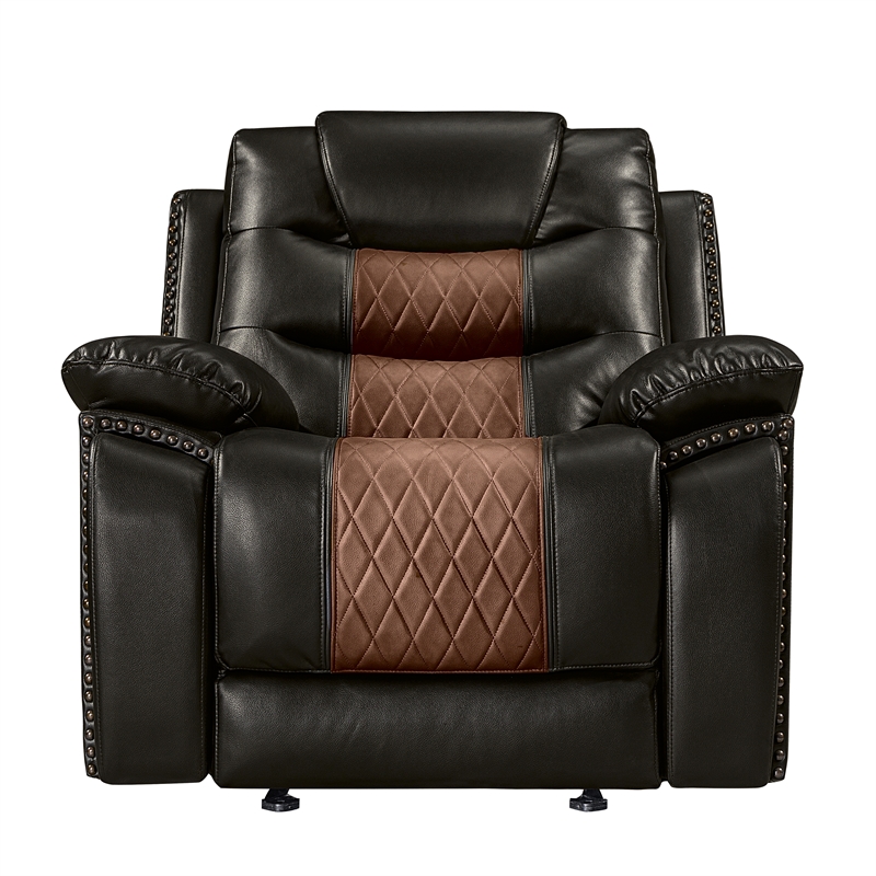 Maklaine Modern / Contemporary Leather Glider Recliner in Brown