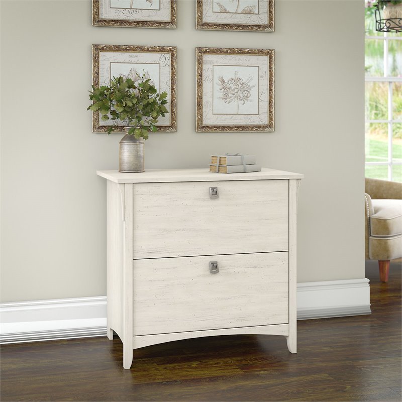 Maklaine Engineered Wood 2 Drawer Lateral File Cabinet in Antique White