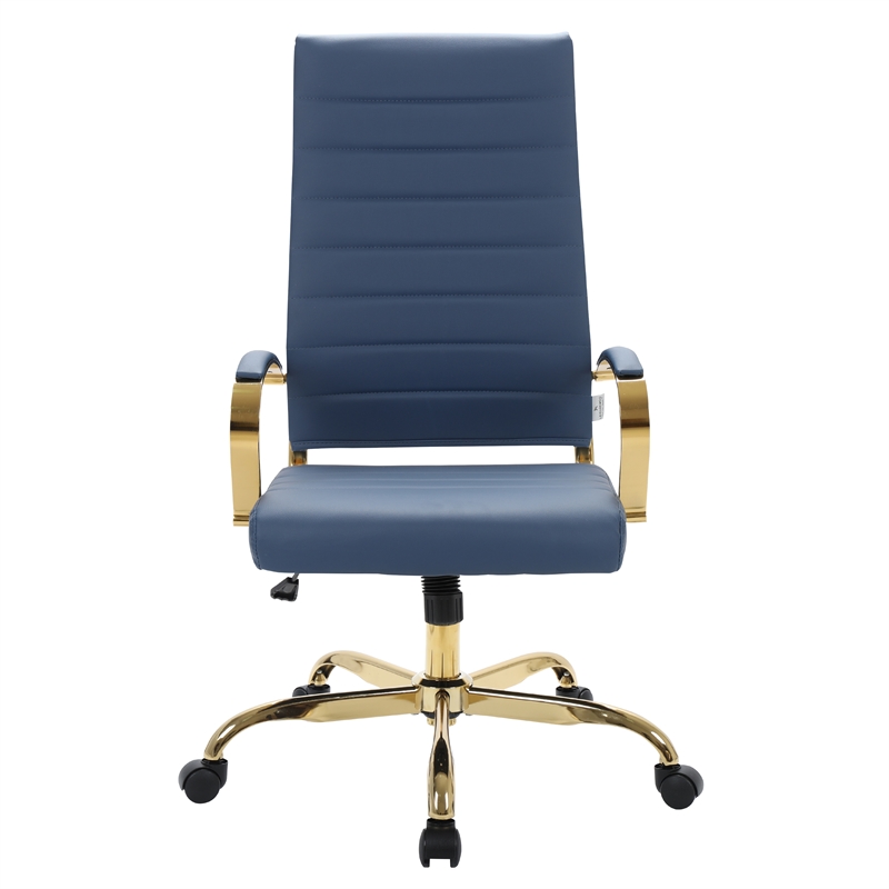 Maklaine High-Back Leather Office Chair With Gold Frame in Navy Blue