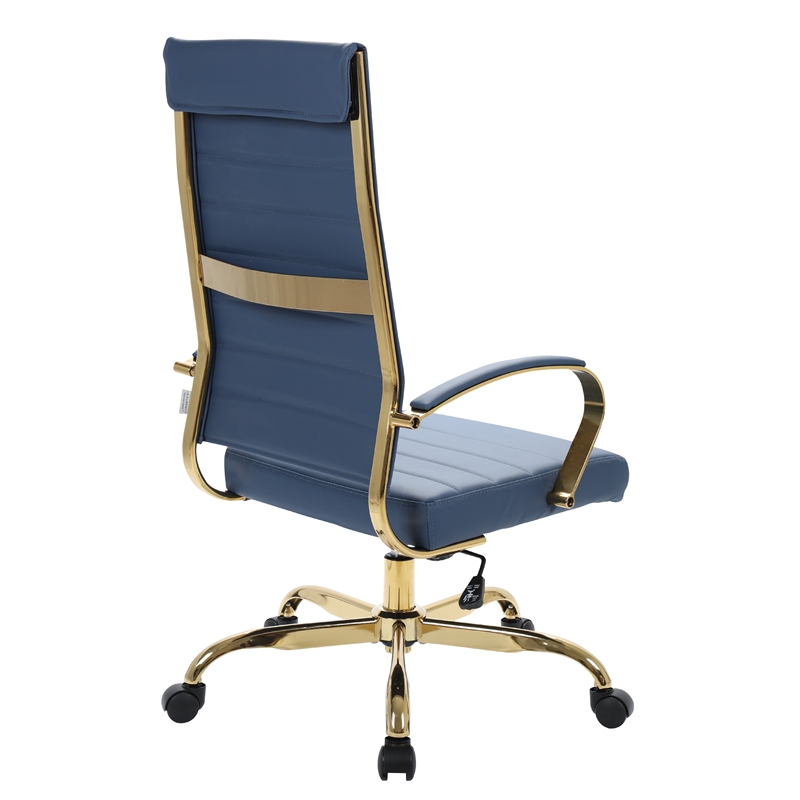 Maklaine High-Back Leather Office Chair With Gold Frame in Navy Blue