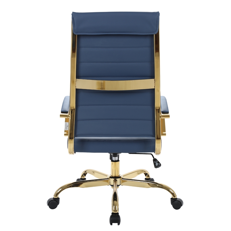 Maklaine High-Back Leather Office Chair With Gold Frame in Navy Blue