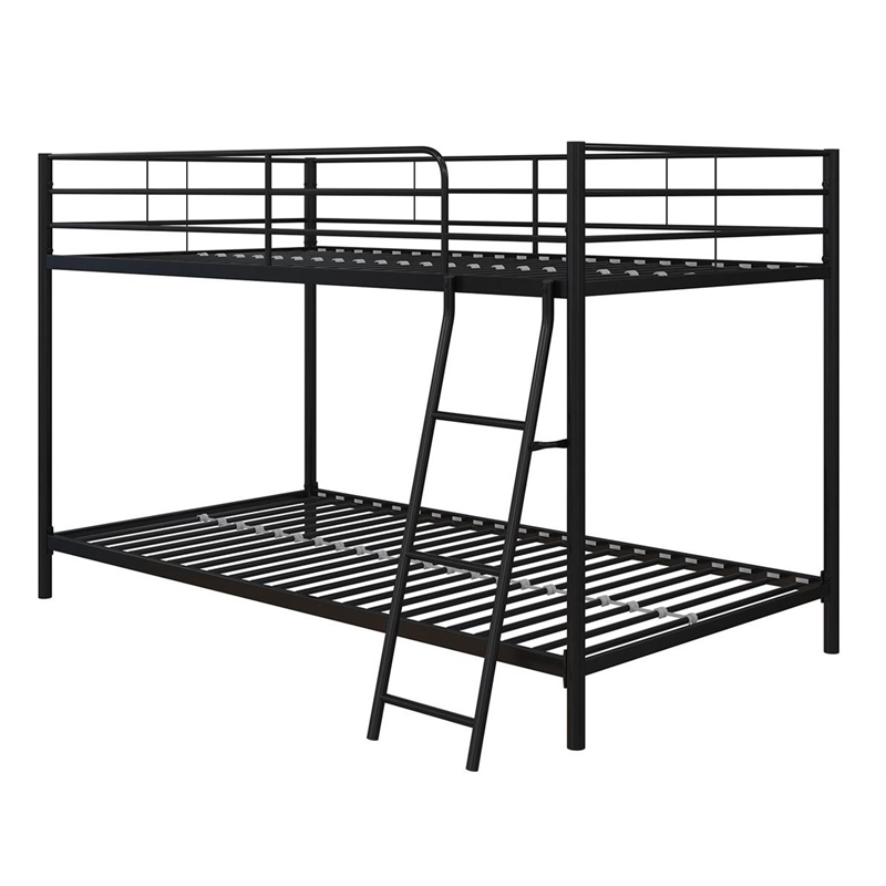Maklaine Junior Modern Metal Twin over Twin Low Bunk Bed for Kids in Black