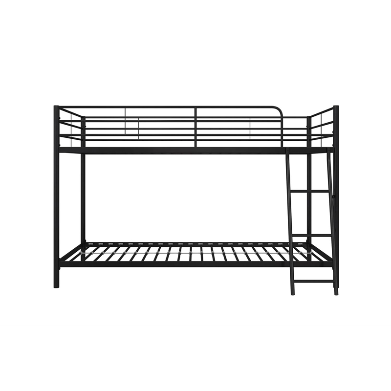 Maklaine Junior Modern Metal Twin over Twin Low Bunk Bed for Kids in Black
