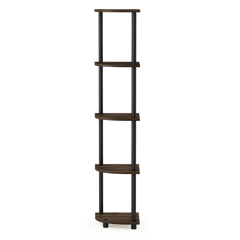 Maklaine Turn-N-Tube Wood 5 Tier Corner Display Rack in Columbia Walnut/Black