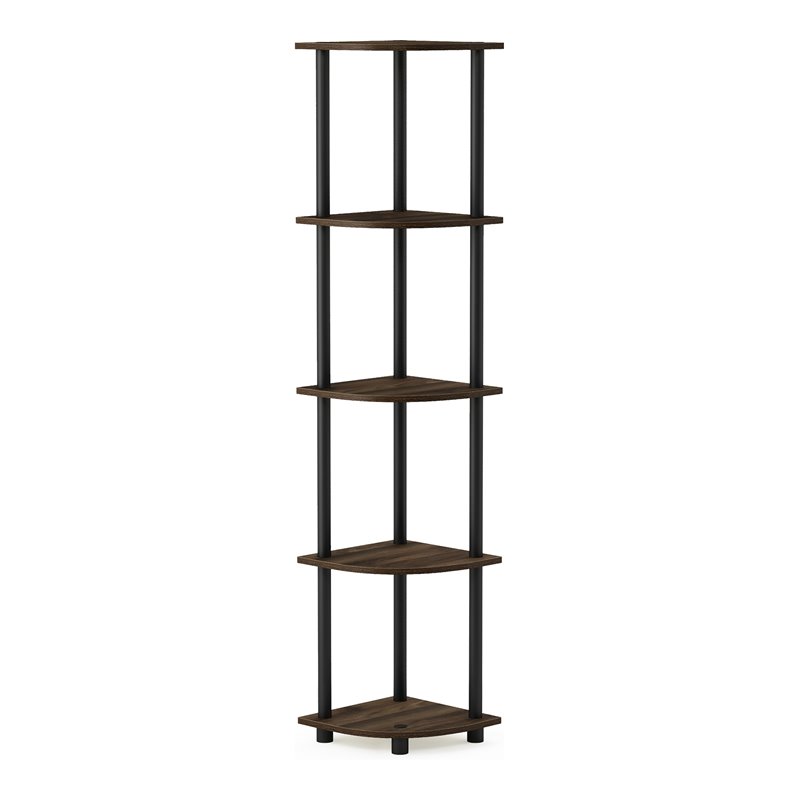 Maklaine Turn-N-Tube Wood 5 Tier Corner Display Rack in Columbia Walnut/Black