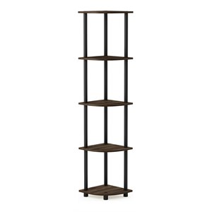 Maklaine Turn-N-Tube Wood 5 Tier Corner Display Rack in Columbia Walnut/Black