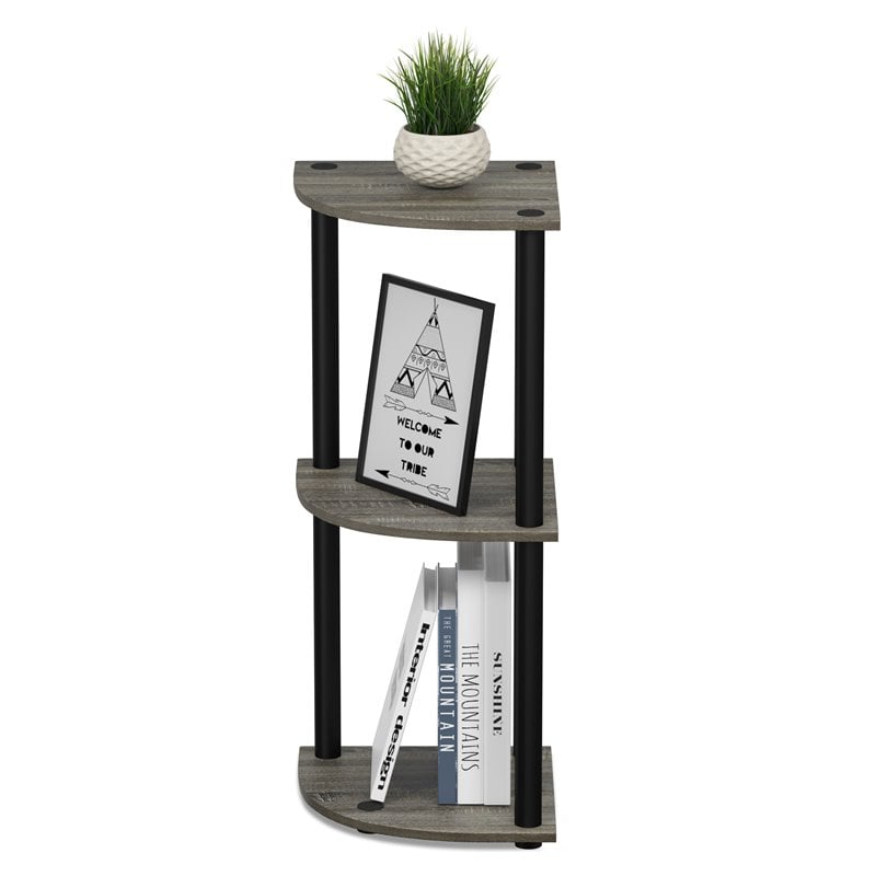 Maklaine Turn-N-Tube Wood 3-Tier Corner Display Rack in French Oak Gray/Black