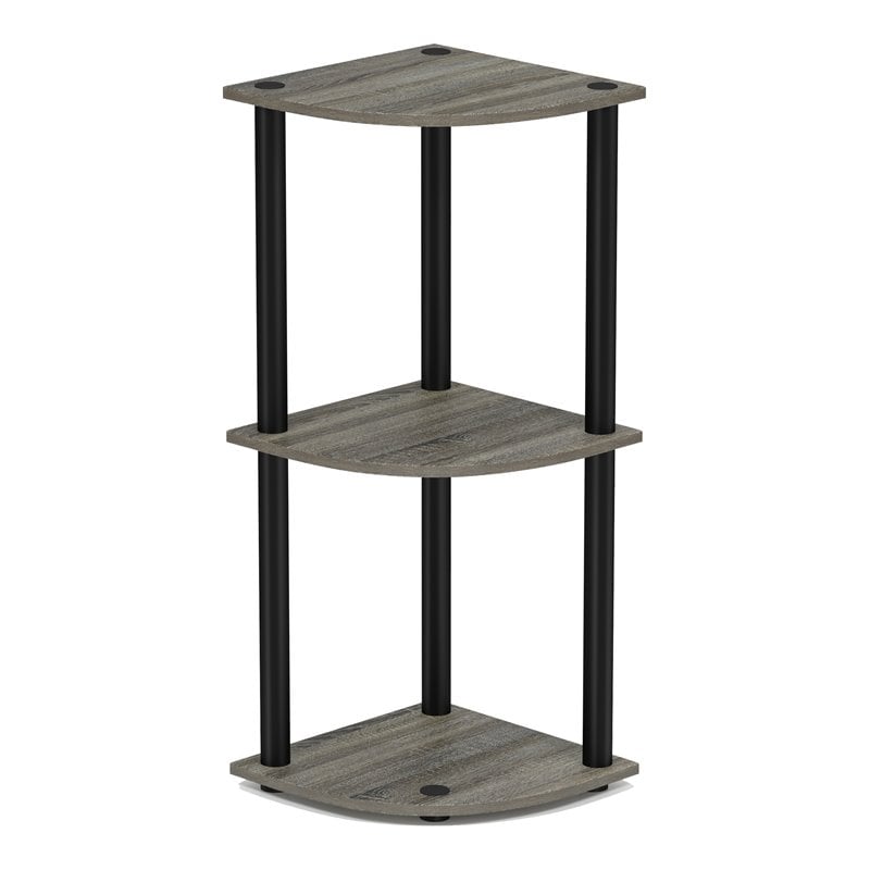 Maklaine Turn-N-Tube Wood 3-Tier Corner Display Rack in French Oak Gray/Black
