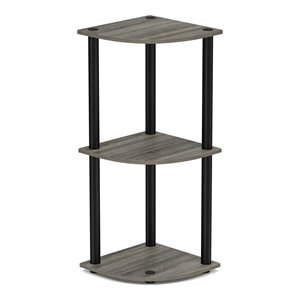 Maklaine Turn-N-Tube Wood 3-Tier Corner Display Rack in French Oak Gray/Black