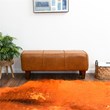 Maklaine Mid-Century Modern Genuine Leather Upholstered Bench in Tan