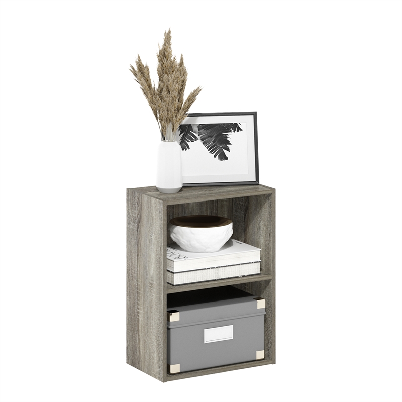 Maklaine Contemporary 2-Tier Open Shelf Bookcase in French Oak