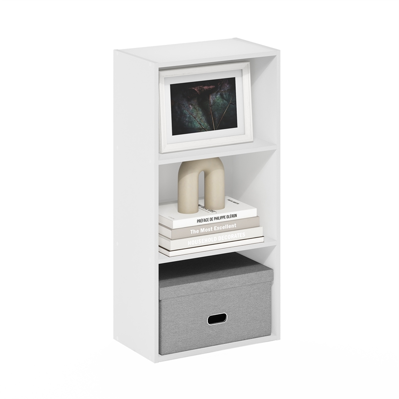 Maklaine Engineered Wood Contemporary 3-Tier Open Shelf Bookcase in White