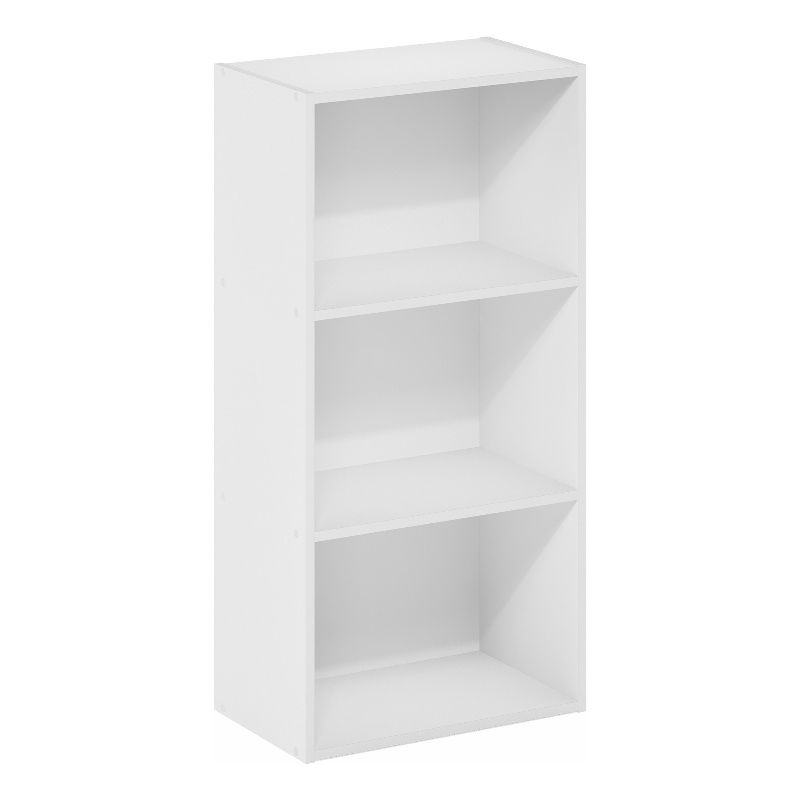 Maklaine Engineered Wood Contemporary 3-Tier Open Shelf Bookcase in White