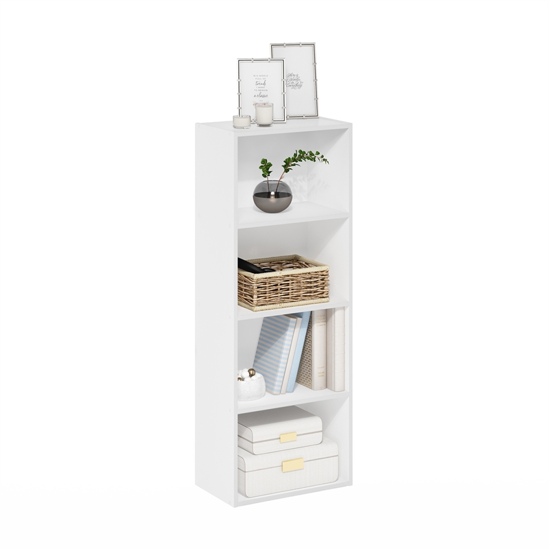 Maklaine Engineered Wood Contemporary 4-Tier Open Shelf Bookcase in White
