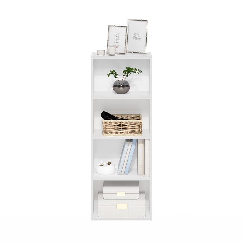 Maklaine Engineered Wood Contemporary 4-Tier Open Shelf Bookcase in White