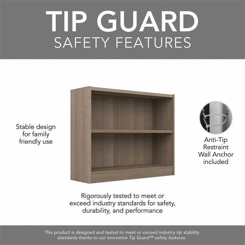 Maklaine Engineered Wood Small 2 Shelf Bookcase in Ash Gray (Set of 2)