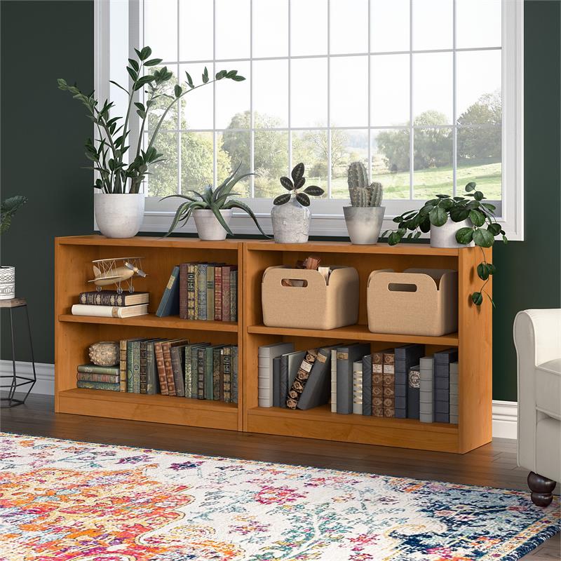 Maklaine Engineered Wood Small 2 Shelf Bookcase in Natural Cherry (Set of 2)