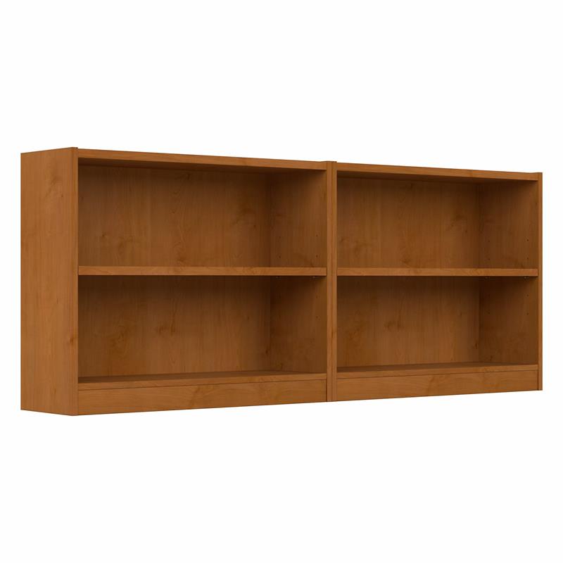 Maklaine Engineered Wood Small 2 Shelf Bookcase in Natural Cherry (Set of 2)