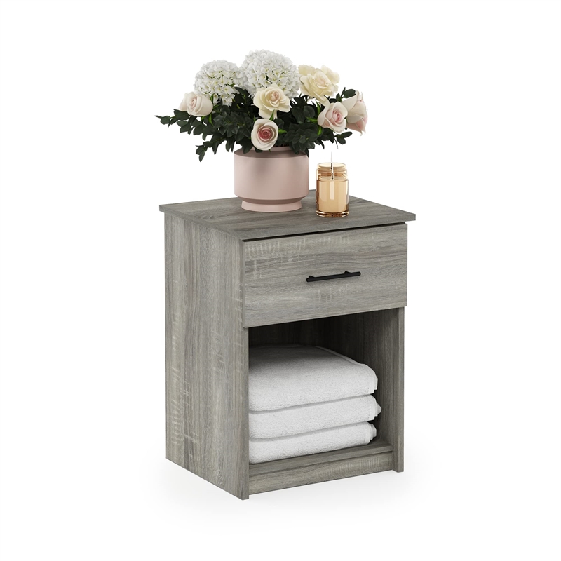 Maklaine Nightstand with Handle with One Drawer in French Oak Gray