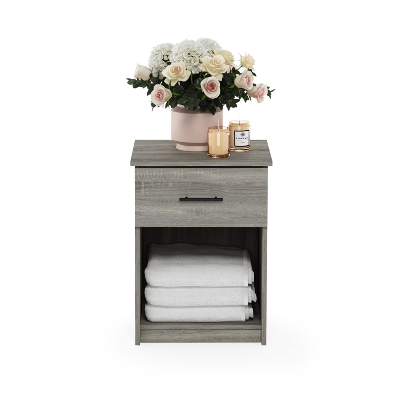 Maklaine Nightstand with Handle with One Drawer in French Oak Gray