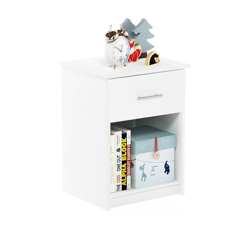 Maklaine Nightstand with Handle with One Drawer in Solid White